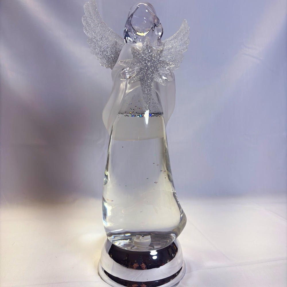 Lighted Color Changing Glitter Swirl Angel Figurine 12in Clear Silver Kurt Adler